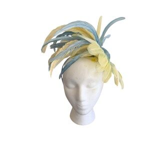 Elegant Feather Fascinator in Blue and Yellow
